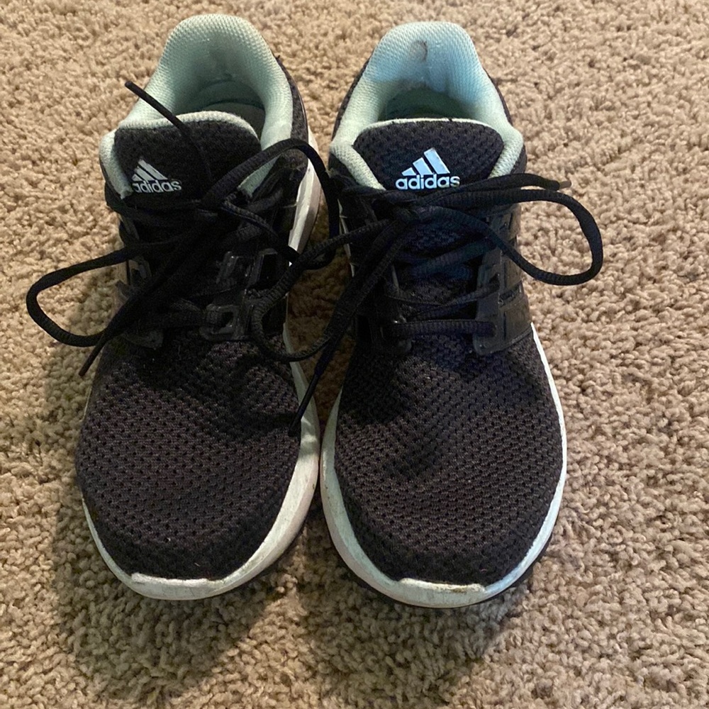 Adidas black with teal lining tennis shoes